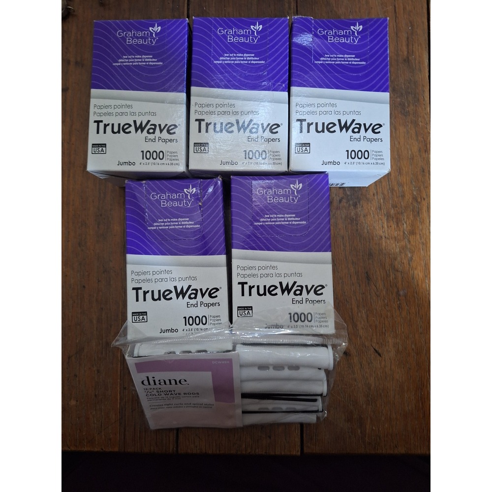 Graham Beauty TrueWave End Papers 5000ct Jumbo & Diane Cold Wave Rods 12pk White